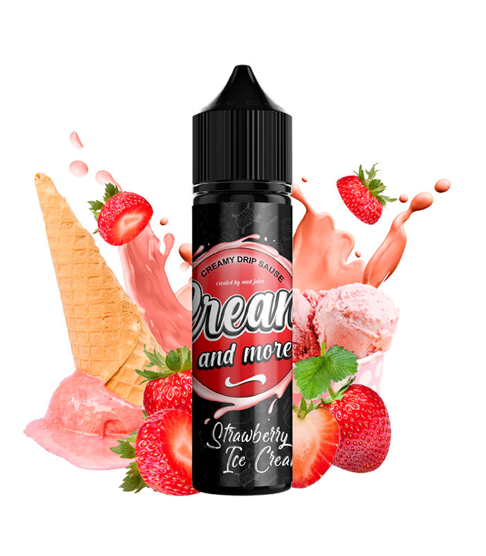 Mad Juice Cream And More Strawberry Ice Cream 15ml/60ml (Φράουλα, Βανίλια, Παγωτό & Σαντιγί) (Flavour Shots)