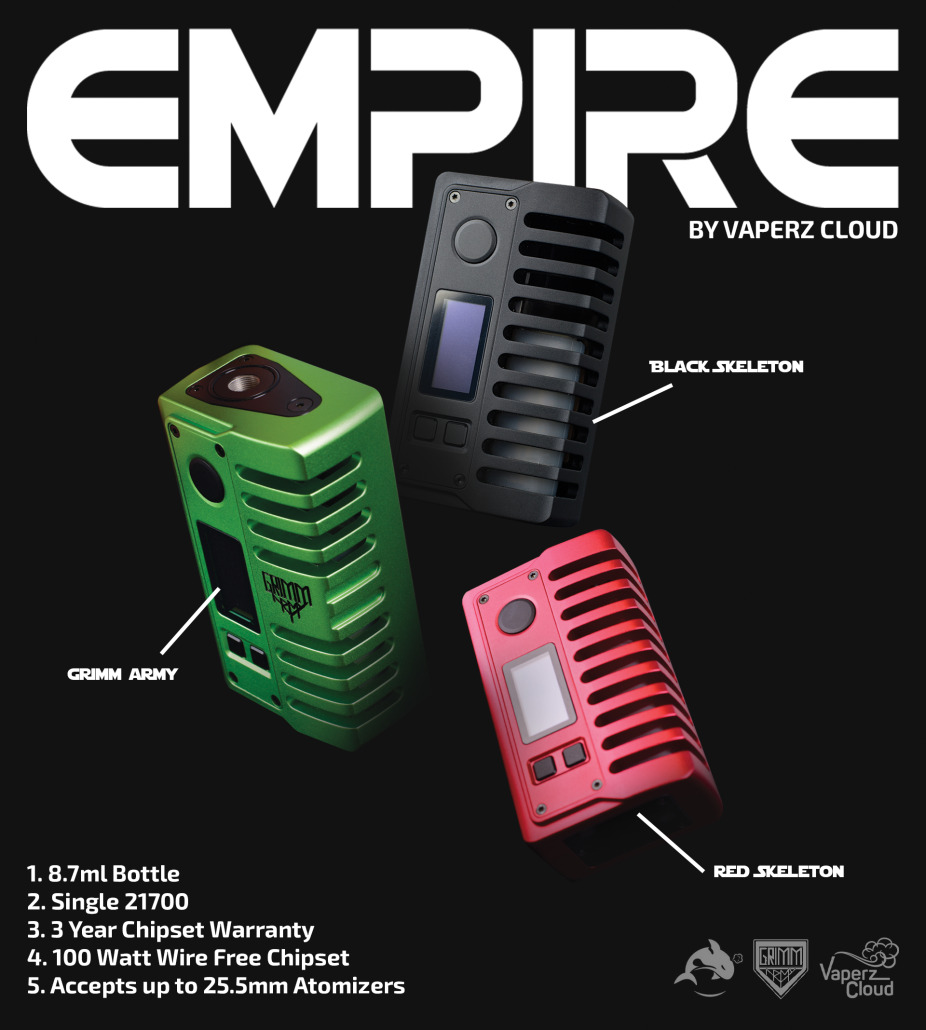 Vaperz Cloud x Orca Vape x GrimmGreen – Empire Squonk Mod 21700 Skeleton Edition 100W 8,7ml